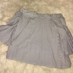 Navy blue and white striped blouse